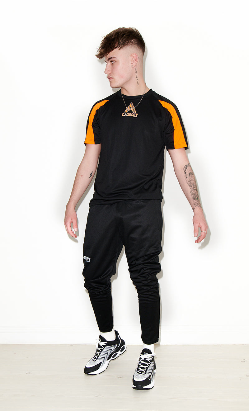 Black & Orange Football Style T-shirt with Logo Piece
