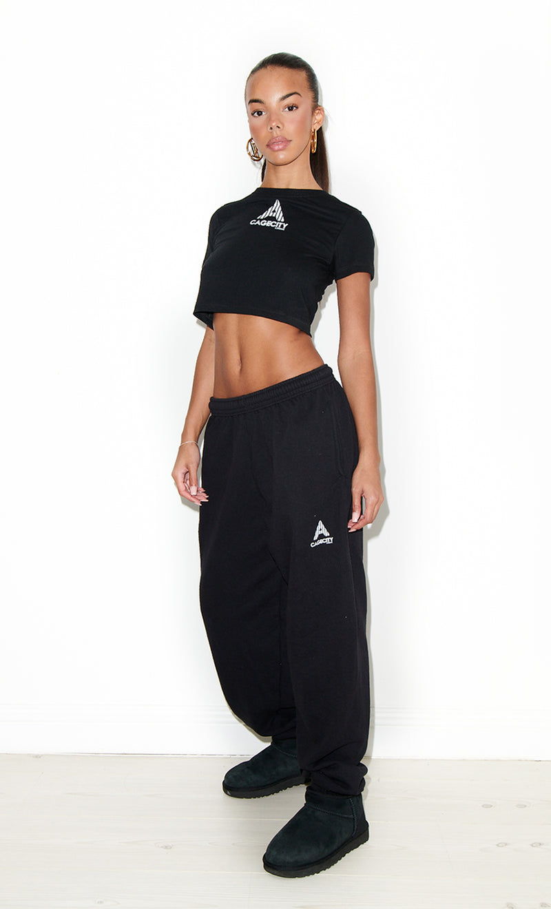 Black Oversize Joggers with Logo Piece