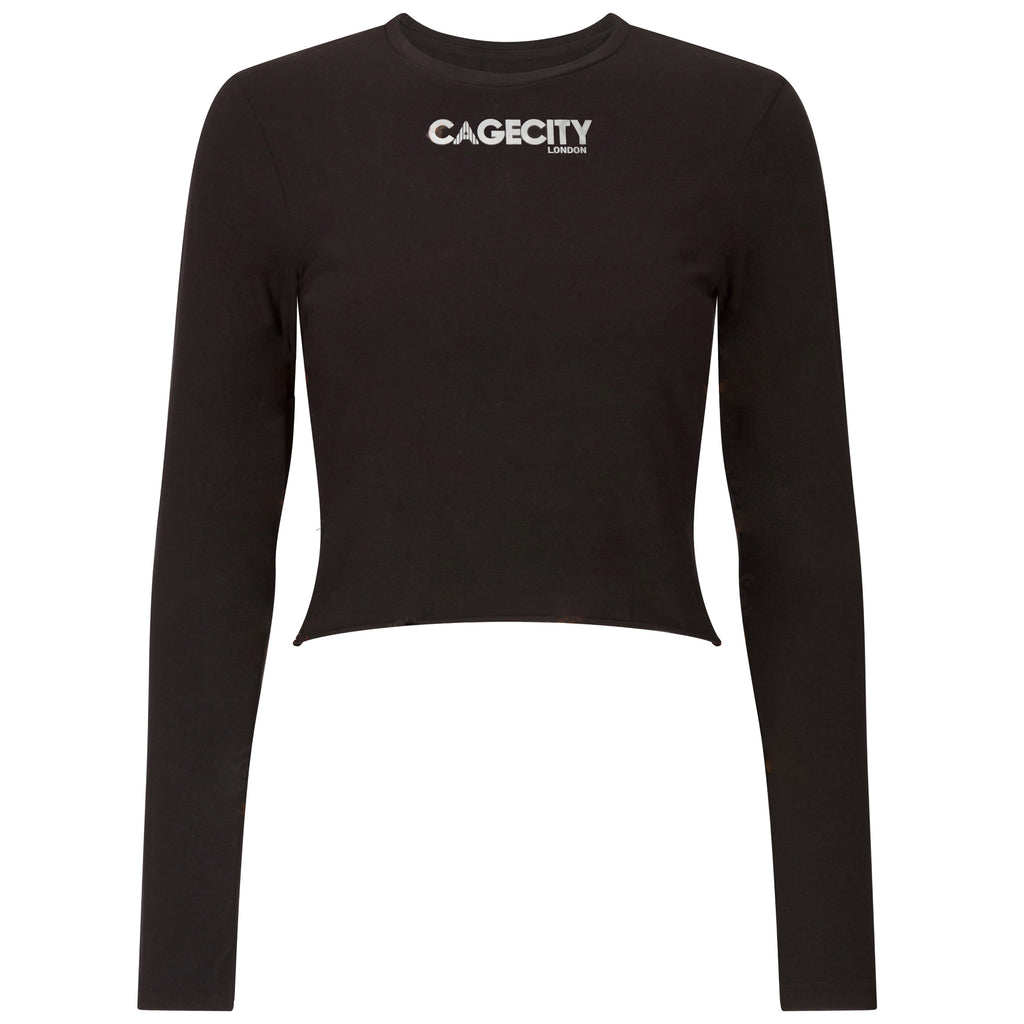 Black Mid-length Top with Metallic logo