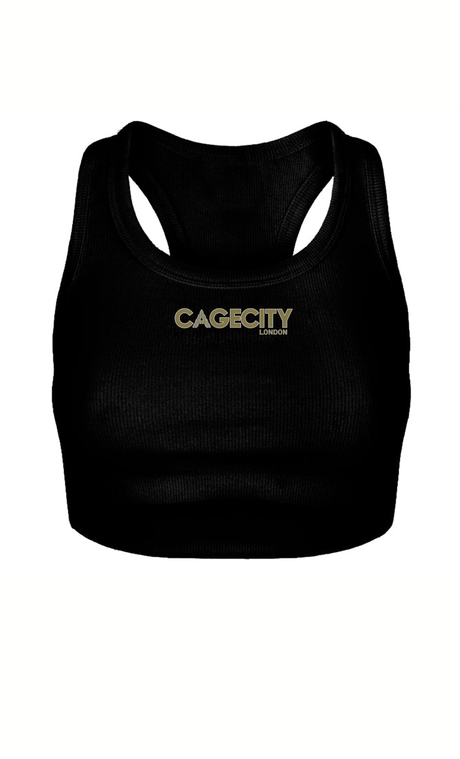 Black Ribbed raw cut vest