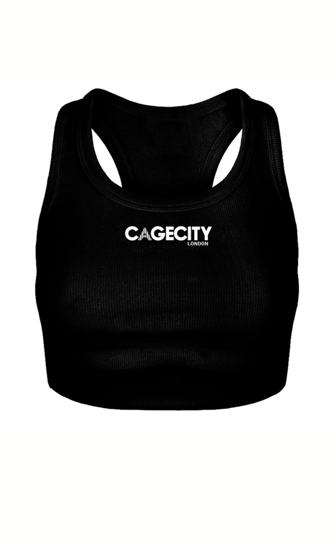 Black Ribbed raw cut vest