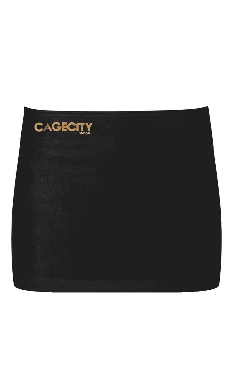Black Low Rise Mini Skirt with METALLIC logo