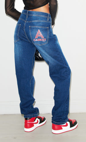 Dark Denim Jeans with Logo Piece