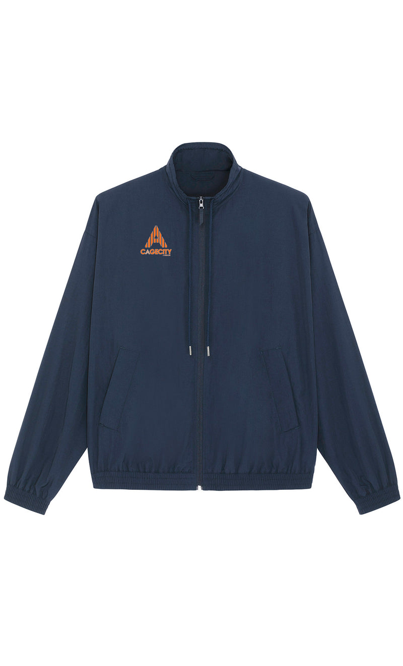 Navy High-Neck Track Jacket with Logo Piece