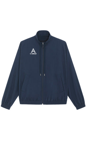 Navy High-Neck Track Jacket with Logo Piece