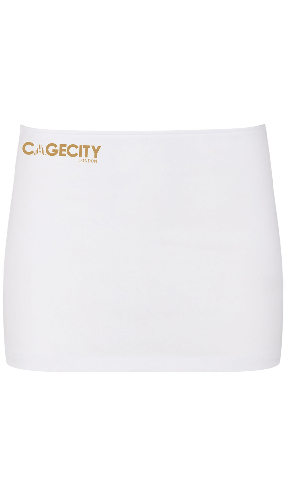 White Low Rise Mini Skirt with METALLIC logo