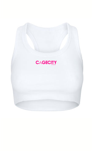 White Ribbed raw cut vest