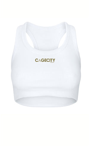 White Ribbed raw cut vest