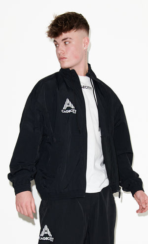 Black High-Neck Track Jacket with logo piece